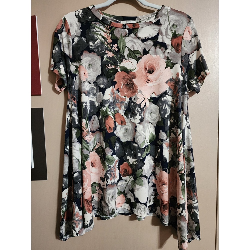 JODIFL Dark Romantic Floral Top Short Sleeve Small Pink White Grey